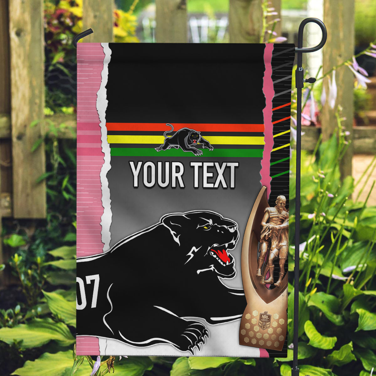 Personalised Panther Rugby NRL Premiers Garden Flag Panther Pride Black & Pink Sporty Vibe - Vibe Hoodie Shop