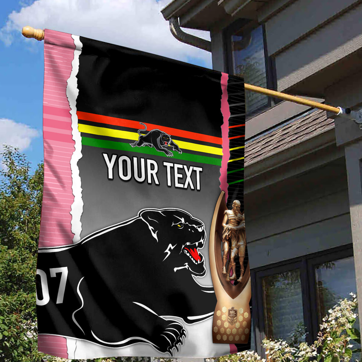 Personalised Panther Rugby NRL Premiers Garden Flag Panther Pride Black & Pink Sporty Vibe - Vibe Hoodie Shop