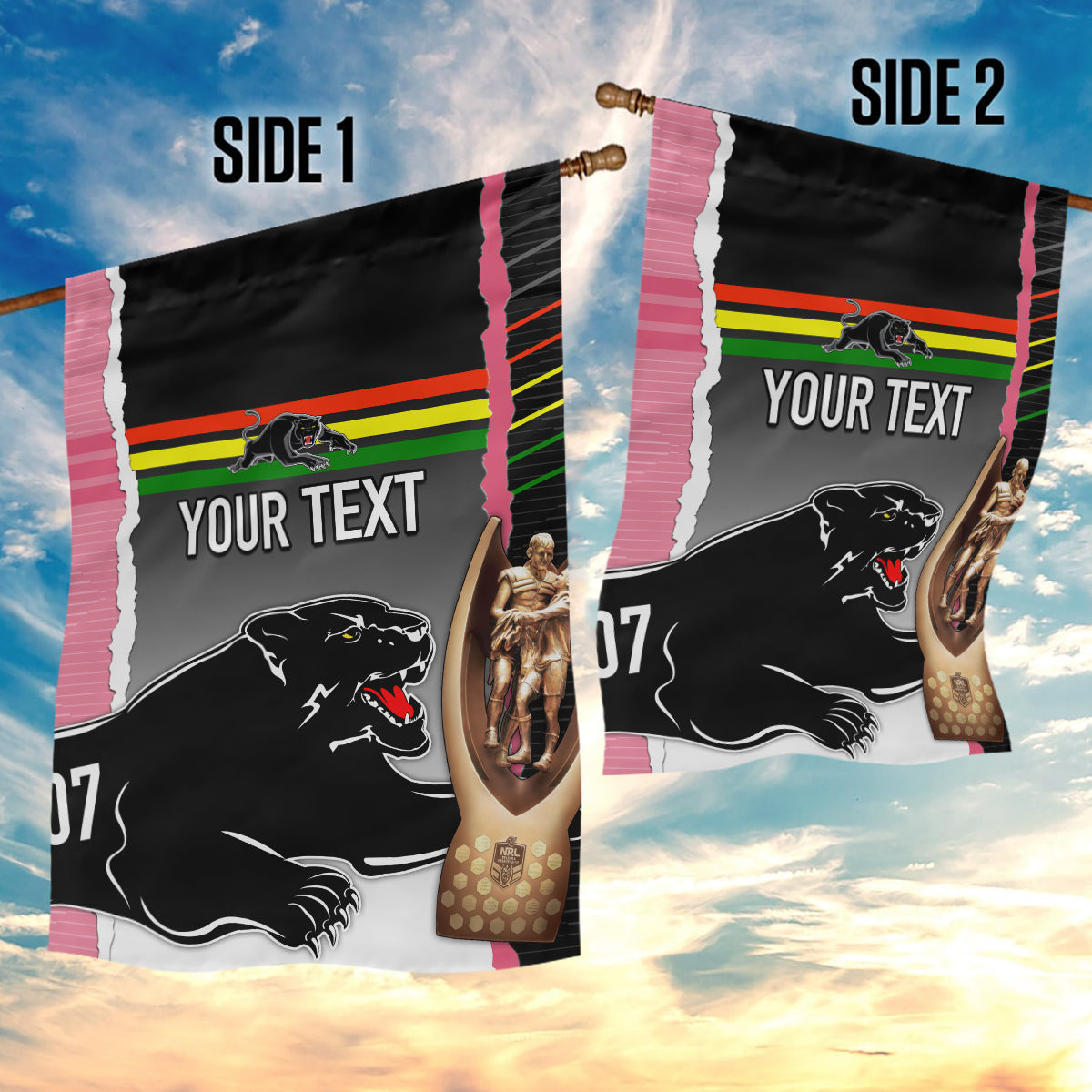 Personalised Panther Rugby NRL Premiers Garden Flag Panther Pride Black & Pink Sporty Vibe - Vibe Hoodie Shop