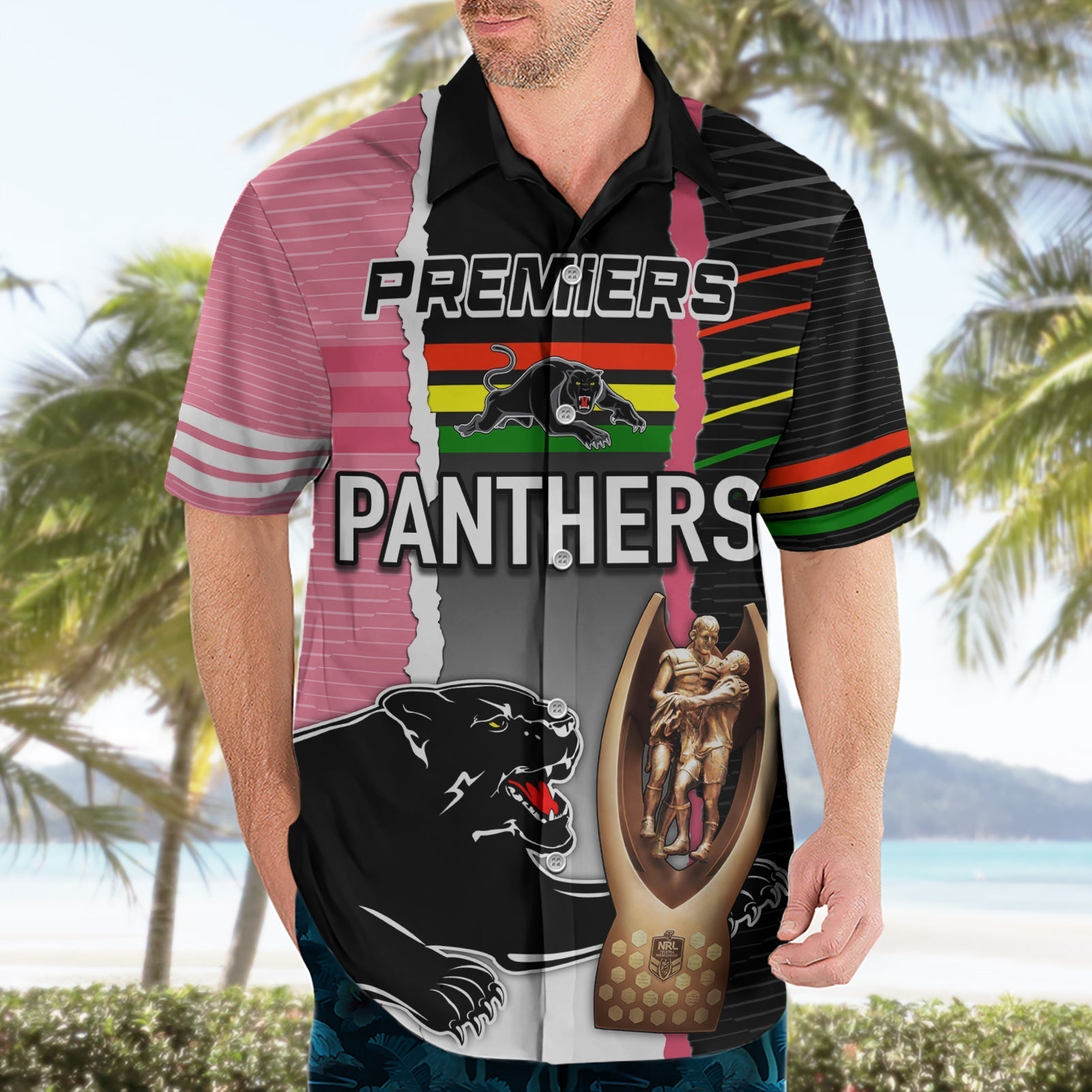 Personalised Panther Rugby NRL Premiers Hawaiian Shirt Panther Pride Black & Pink Sporty Vibe - Vibe Hoodie Shop