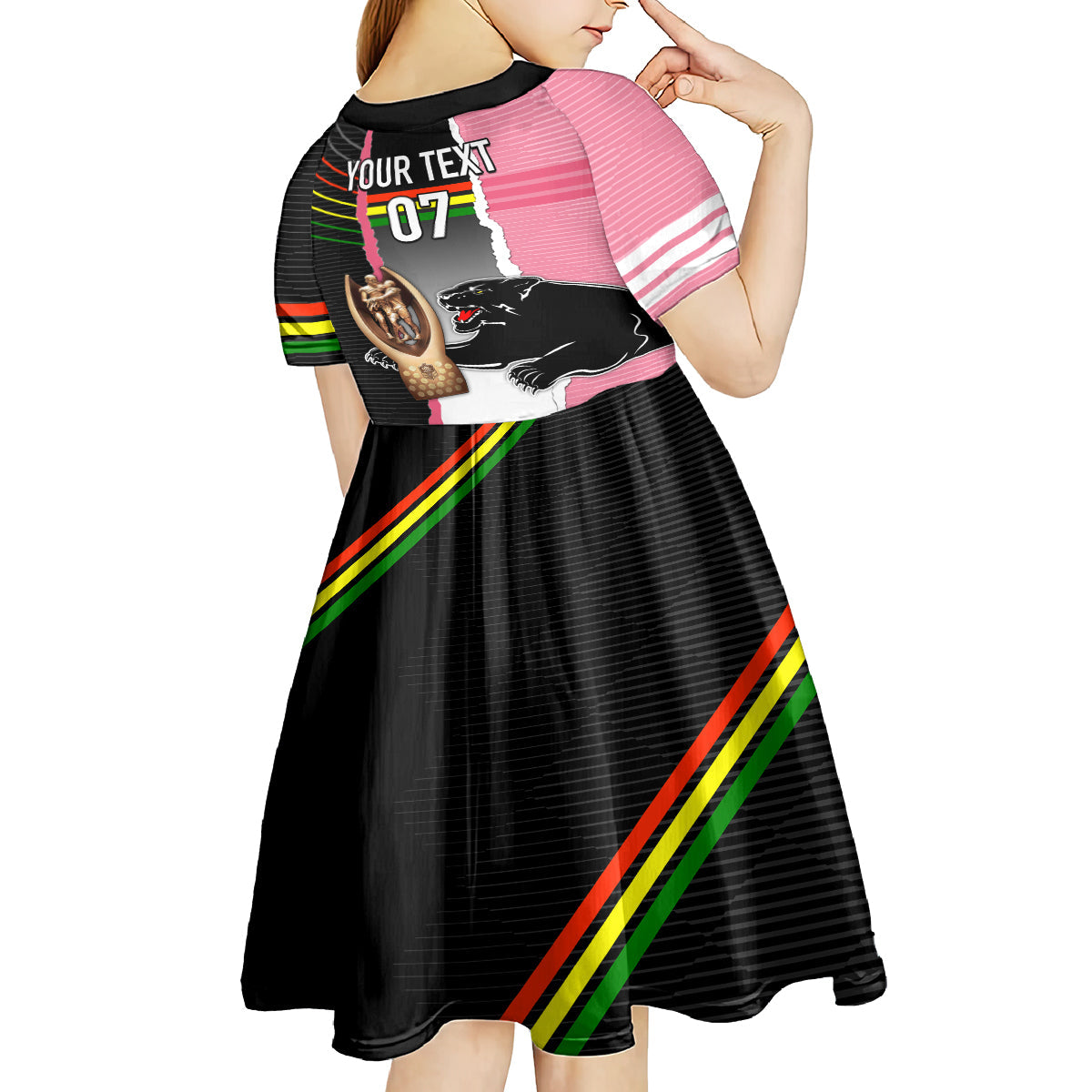 Personalised Panther Rugby NRL Premiers Kid Short Sleeve Dress Panther Pride Black & Pink Sporty Vibe - Vibe Hoodie Shop