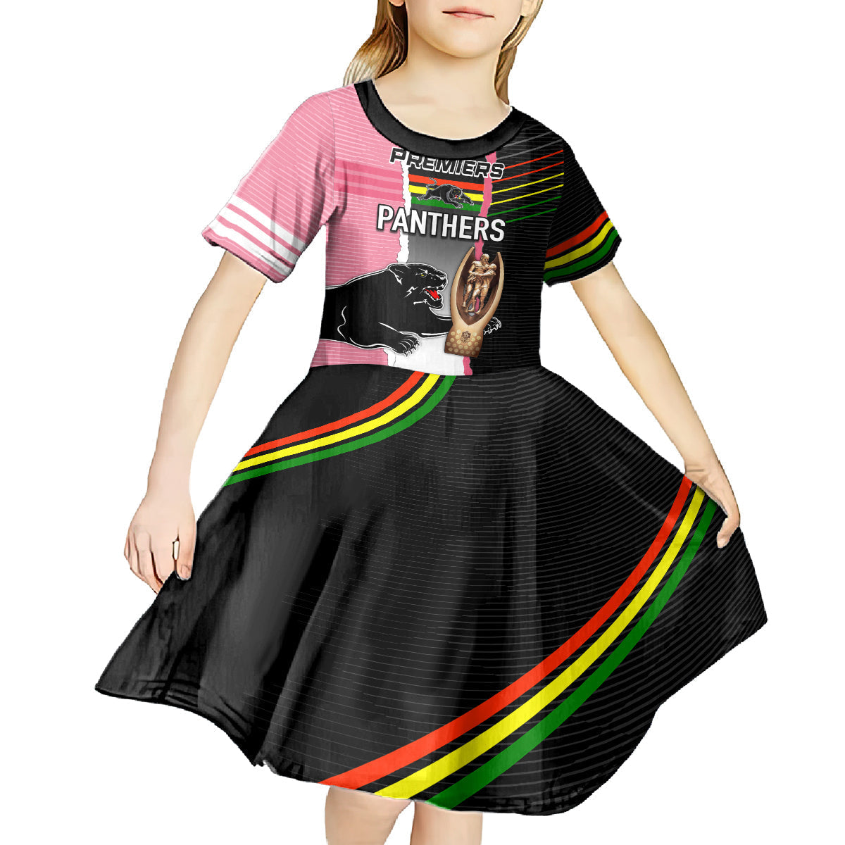 Personalised Panther Rugby NRL Premiers Kid Short Sleeve Dress Panther Pride Black & Pink Sporty Vibe - Vibe Hoodie Shop