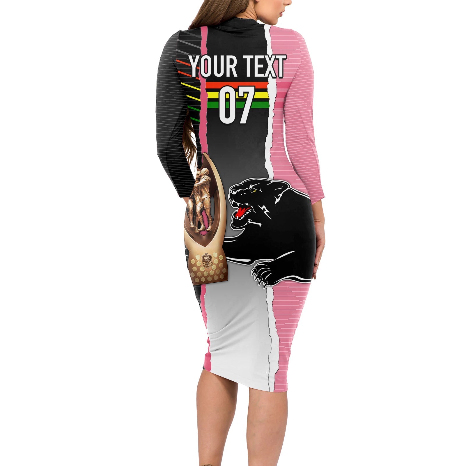 personalised-panther-rugby-nrl-premiers-long-sleeve-bodycon-dress-panther-pride-black-pink-sporty-vibe