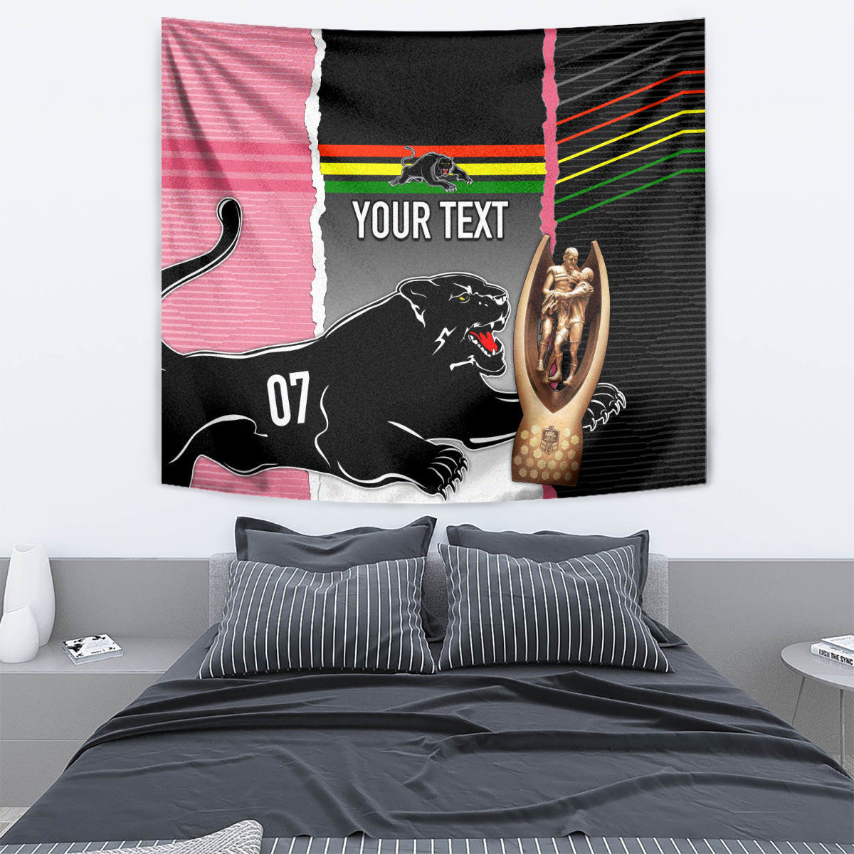 Personalised Panther Rugby NRL Premiers Tapestry Panther Pride Black & Pink Sporty Vibe - Vibe Hoodie Shop