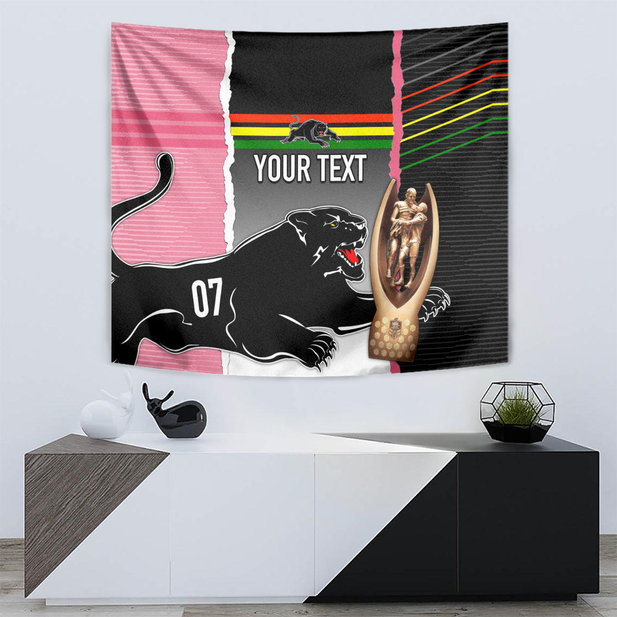 Personalised Panther Rugby NRL Premiers Tapestry Panther Pride Black & Pink Sporty Vibe - Vibe Hoodie Shop