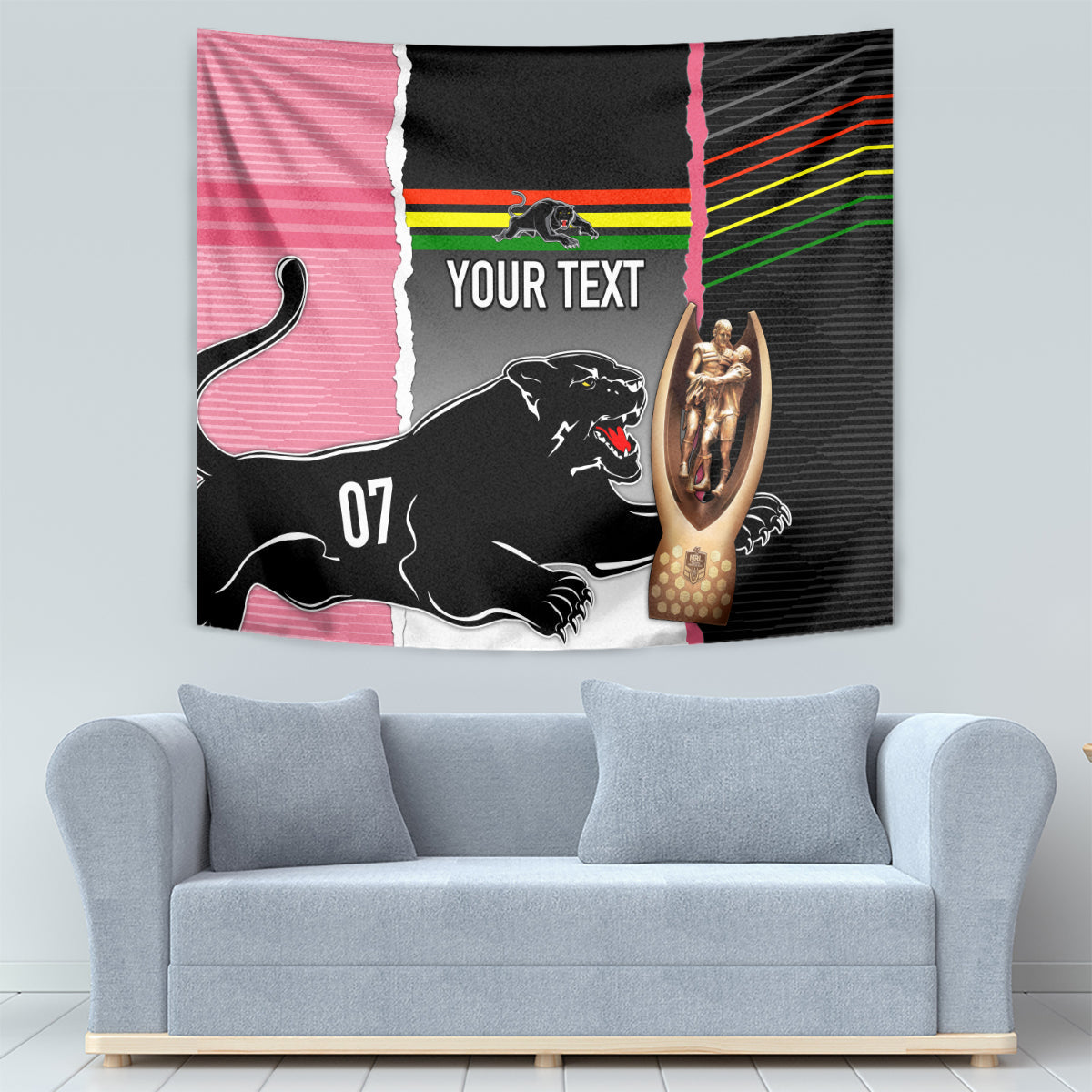 Personalised Panther Rugby NRL Premiers Tapestry Panther Pride Black & Pink Sporty Vibe - Vibe Hoodie Shop