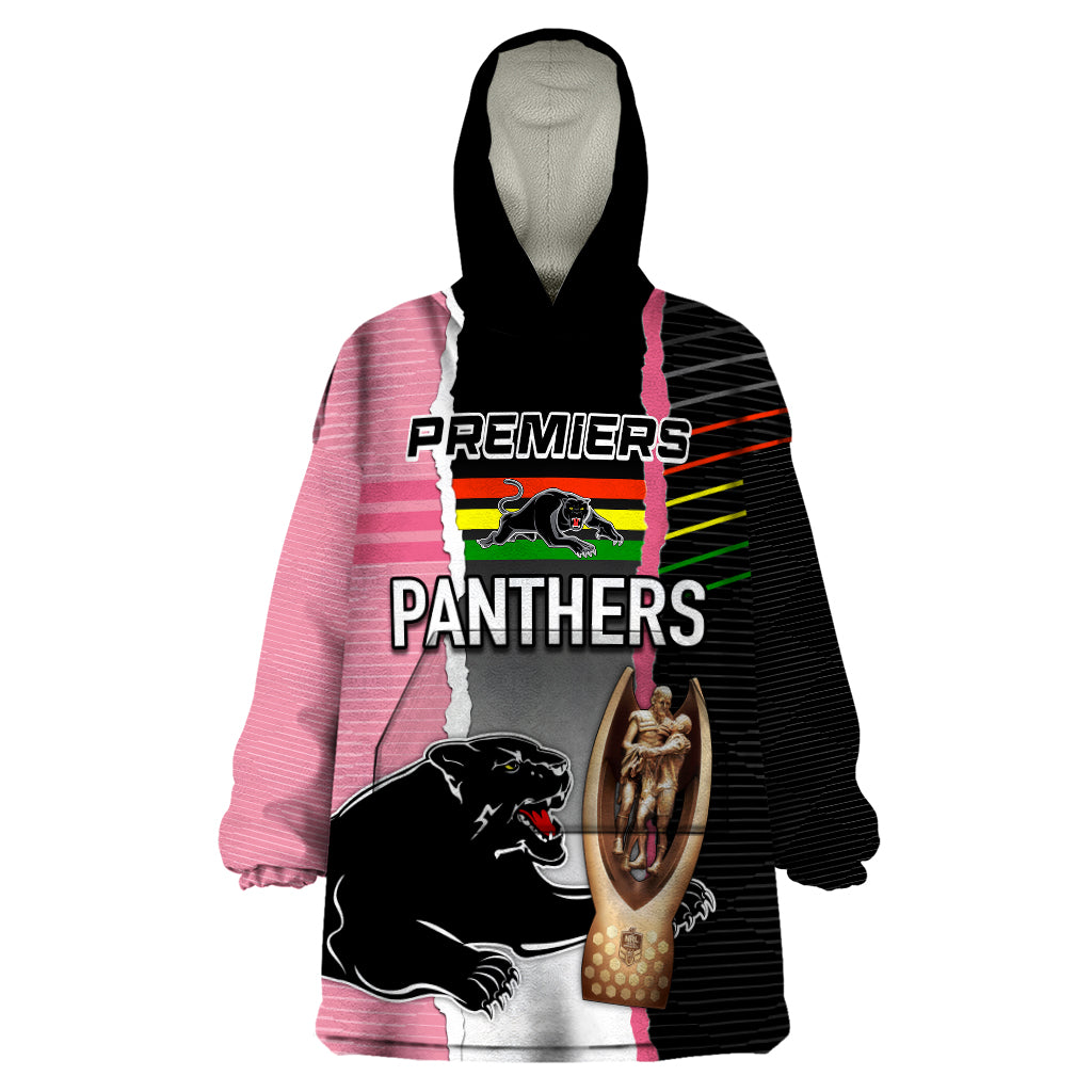 Personalised Panther Rugby NRL Premiers Wearable Blanket Hoodie Panther Pride Black & Pink Sporty Vibe - Vibe Hoodie Shop