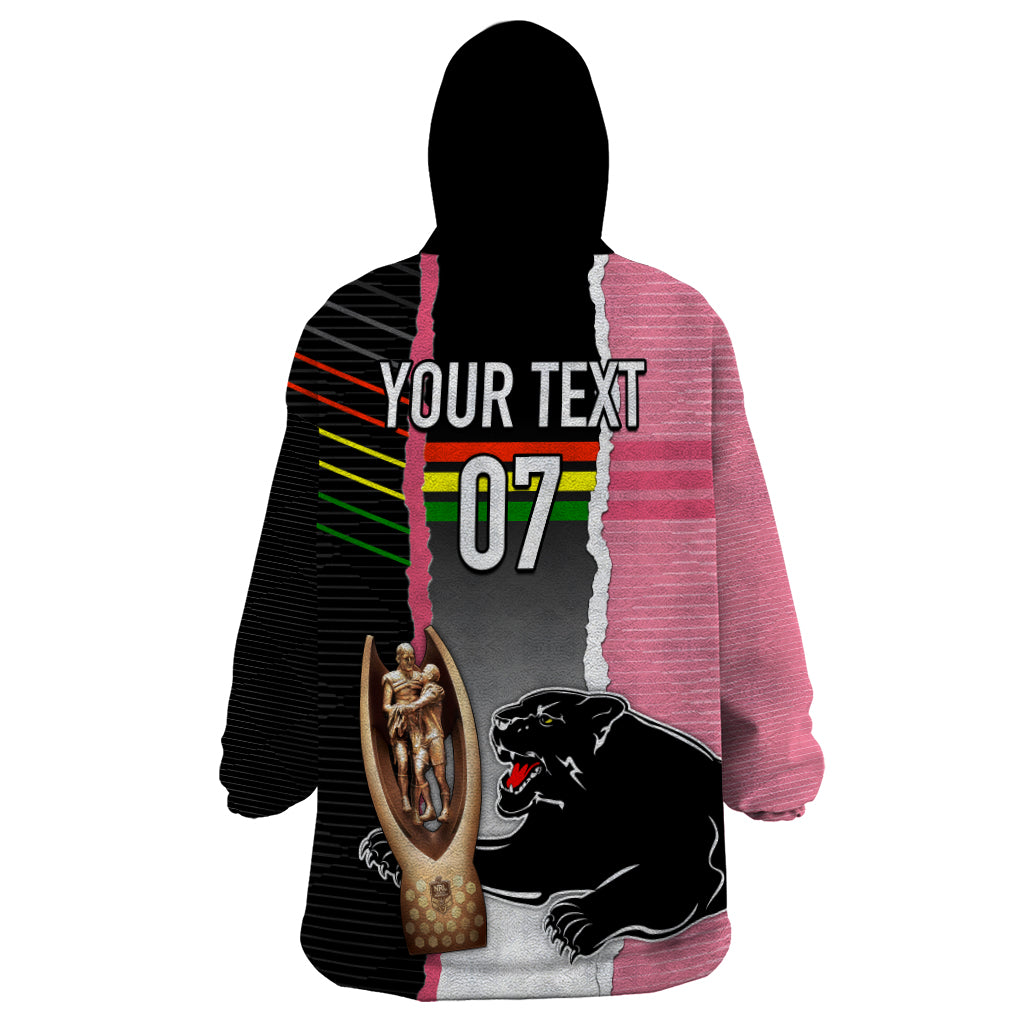 Personalised Panther Rugby NRL Premiers Wearable Blanket Hoodie Panther Pride Black & Pink Sporty Vibe - Vibe Hoodie Shop