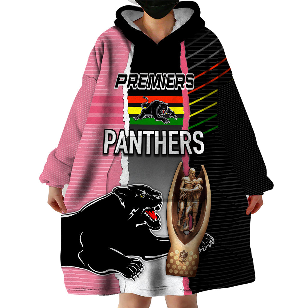 Personalised Panther Rugby NRL Premiers Wearable Blanket Hoodie Panther Pride Black & Pink Sporty Vibe - Vibe Hoodie Shop