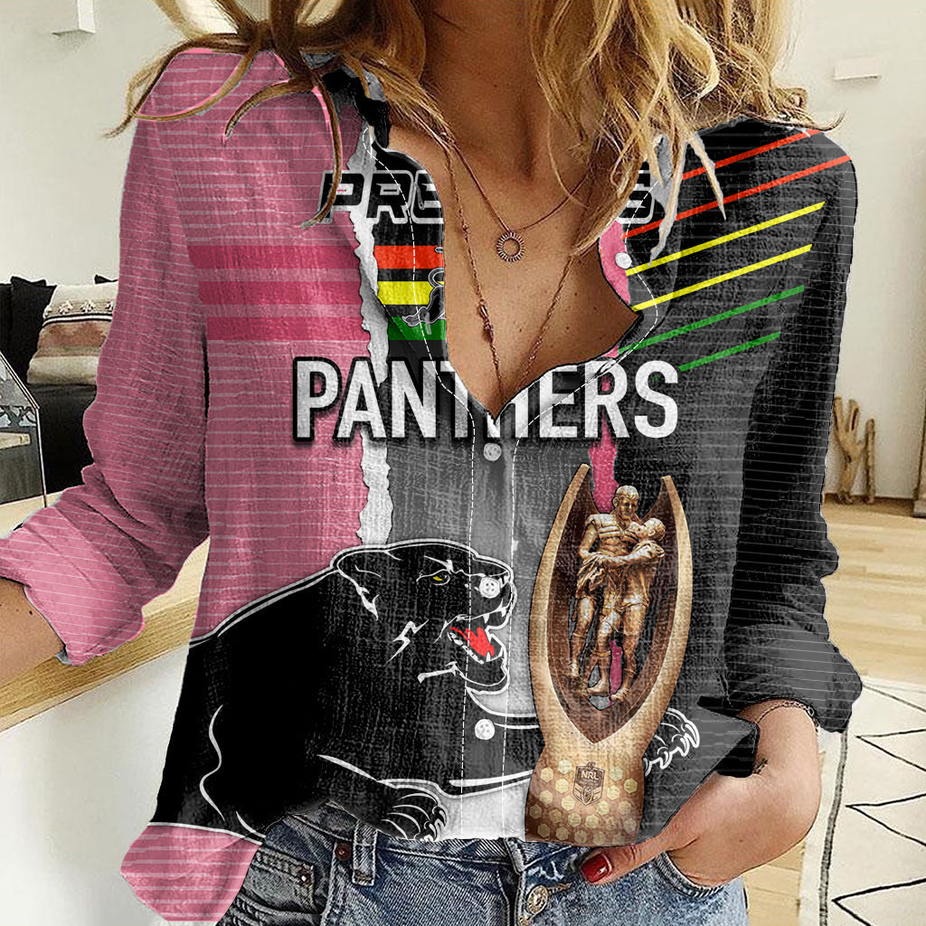 Personalised Panther Rugby NRL Premiers Women Casual Shirt Panther Pride Black & Pink Sporty Vibe - Vibe Hoodie Shop