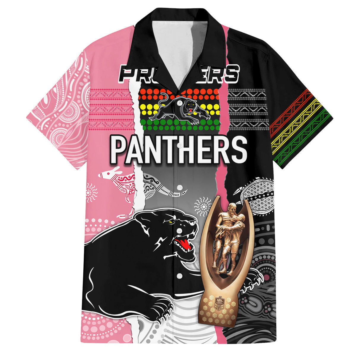 personalised-panther-rugby-nrl-premiers-family-matching-tank-maxi-dress-and-hawaiian-shirt-panther-pride-black-pink-aboriginal-mix-art