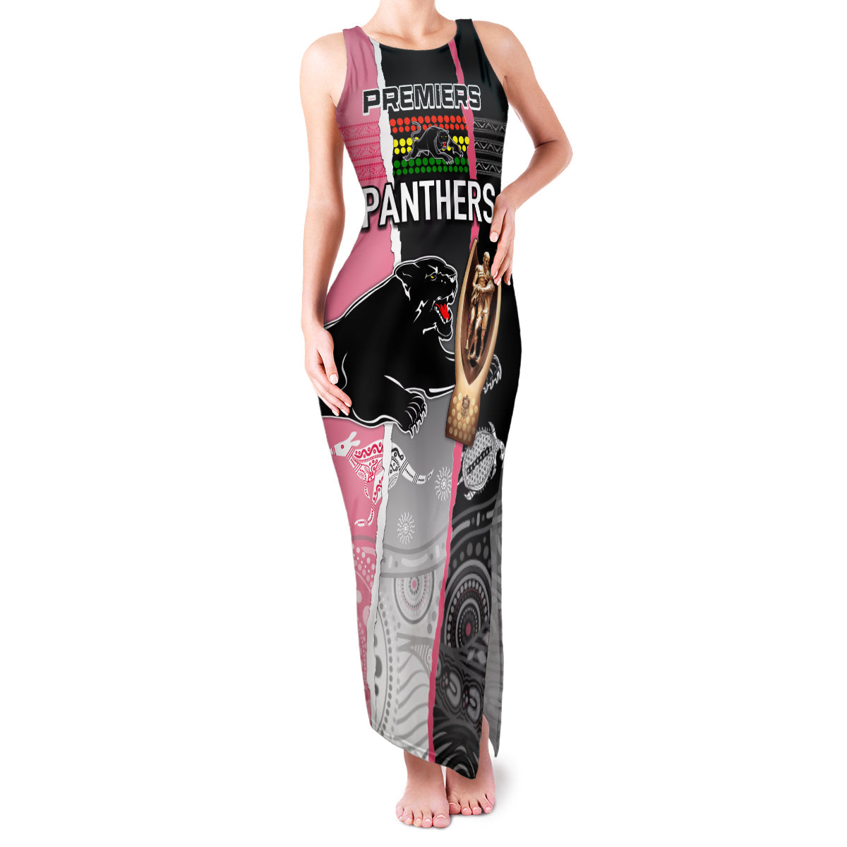 personalised-panther-rugby-nrl-premiers-family-matching-tank-maxi-dress-and-hawaiian-shirt-panther-pride-black-pink-aboriginal-mix-art