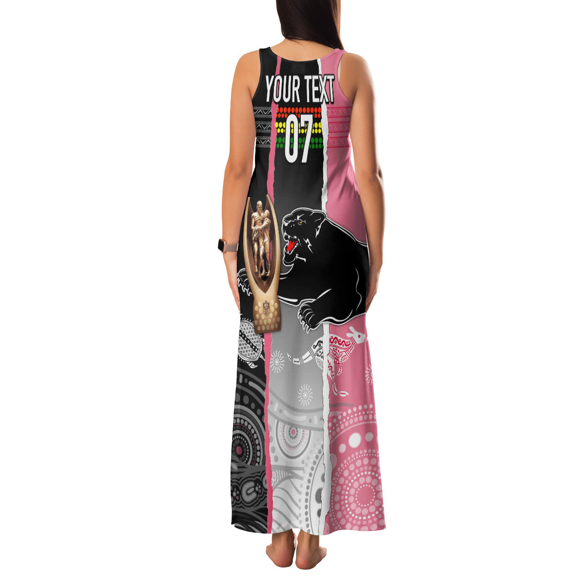 personalised-panther-rugby-nrl-premiers-family-matching-tank-maxi-dress-and-hawaiian-shirt-panther-pride-black-pink-aboriginal-mix-art