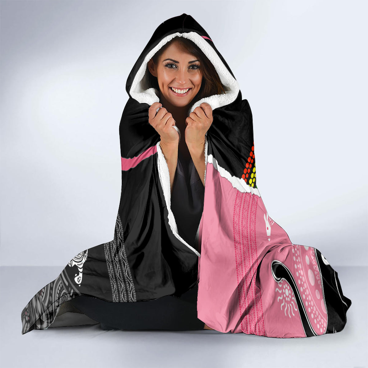 personalised-panther-rugby-nrl-premiers-hooded-blanket-panther-pride-black-pink-aboriginal-mix-art