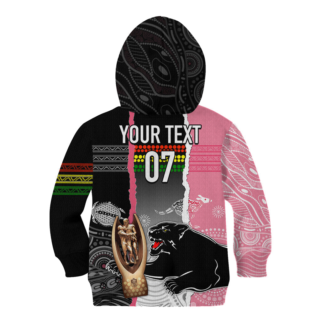 Personalised Panther Rugby NRL Premiers Kid Hoodie Panther Pride Black & Pink Aboriginal Mix Art - Vibe Hoodie Shop