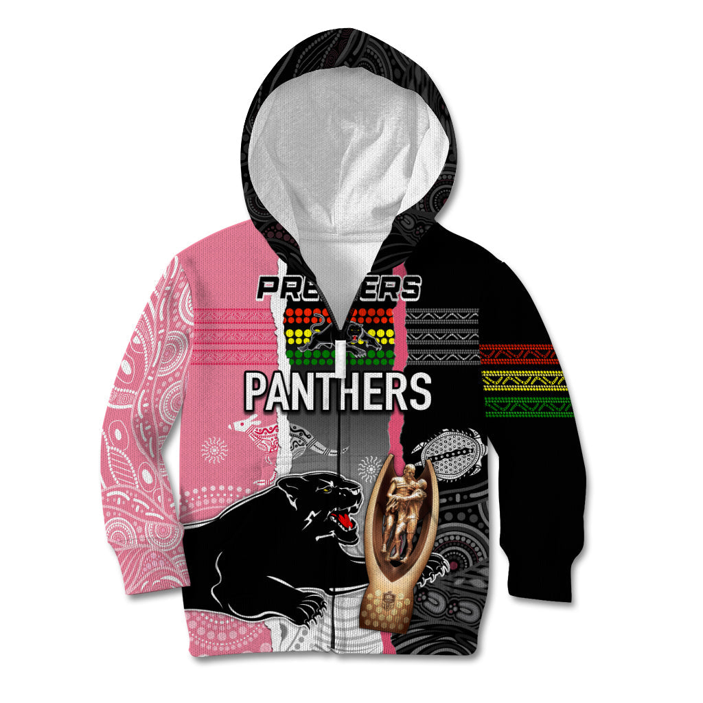 Personalised Panther Rugby NRL Premiers Kid Hoodie Panther Pride Black & Pink Aboriginal Mix Art - Vibe Hoodie Shop