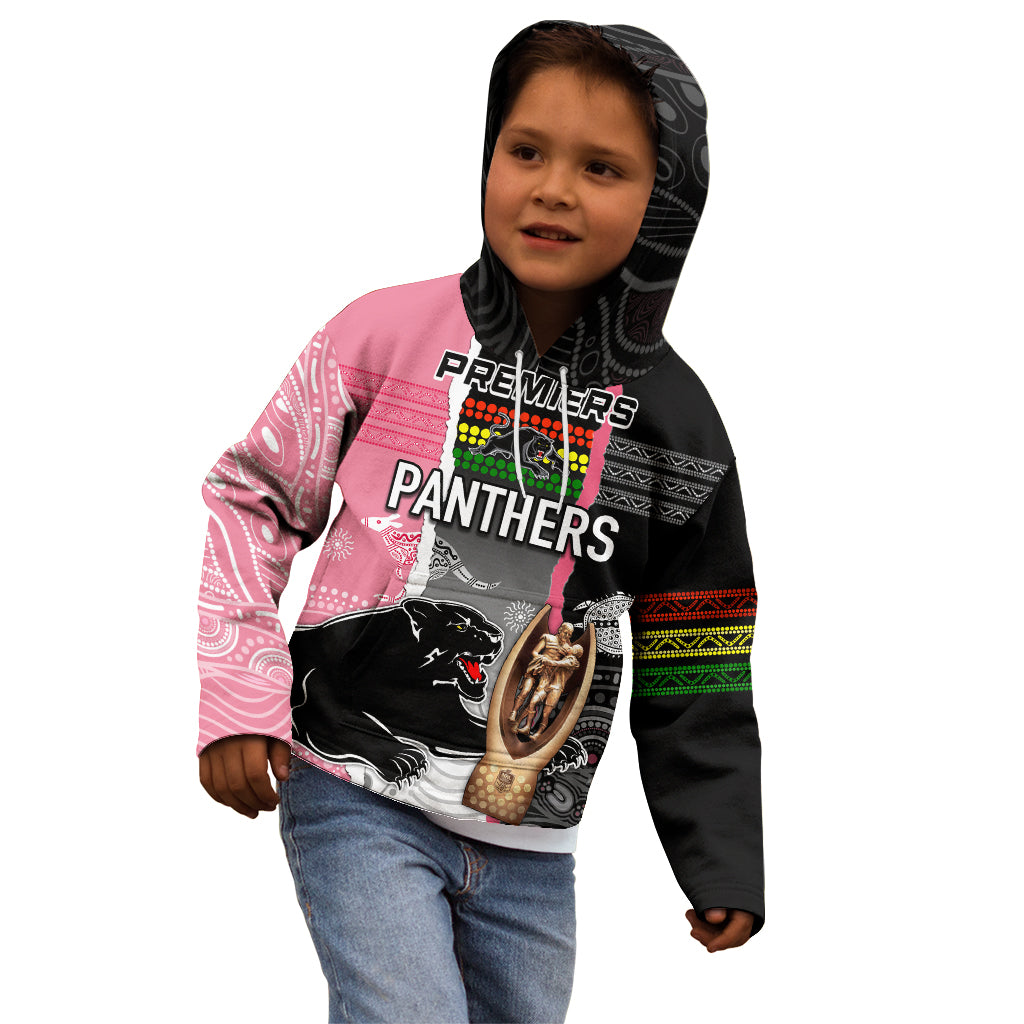 Personalised Panther Rugby NRL Premiers Kid Hoodie Panther Pride Black & Pink Aboriginal Mix Art - Vibe Hoodie Shop