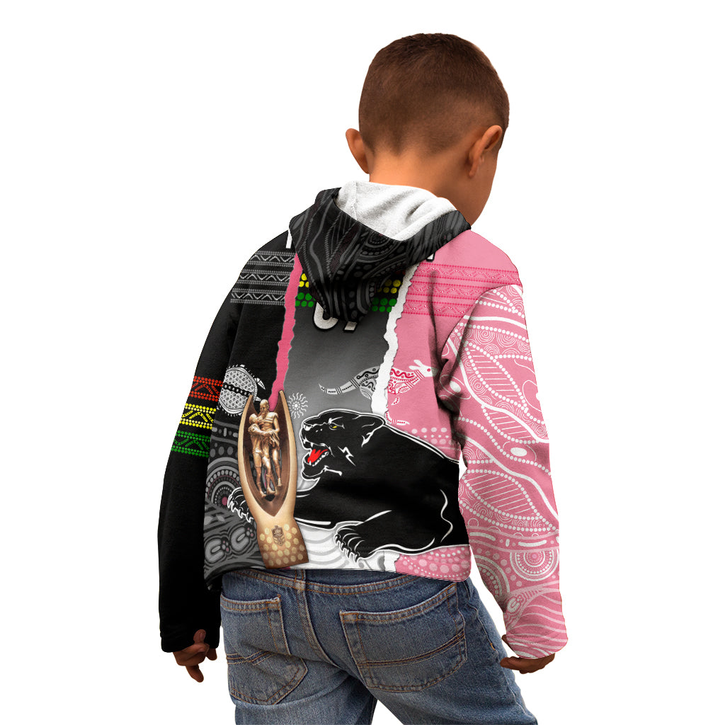 Personalised Panther Rugby NRL Premiers Kid Hoodie Panther Pride Black & Pink Aboriginal Mix Art - Vibe Hoodie Shop