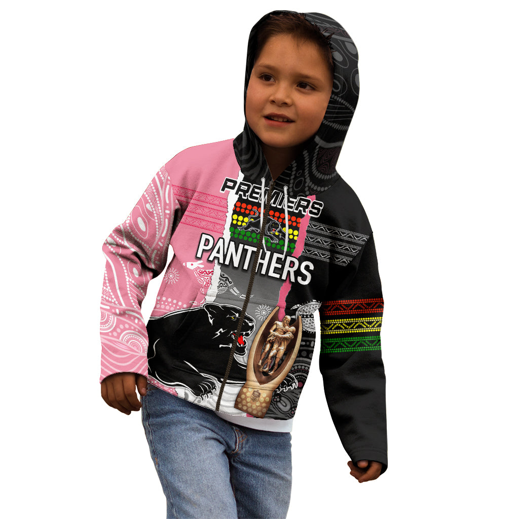 Personalised Panther Rugby NRL Premiers Kid Hoodie Panther Pride Black & Pink Aboriginal Mix Art - Vibe Hoodie Shop