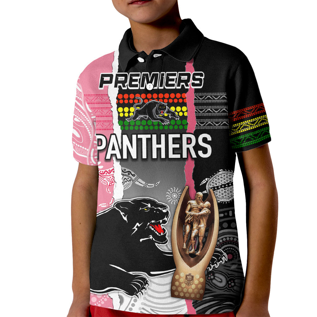 Personalised Panther Rugby NRL Premiers Kid Polo Shirt Panther Pride Black & Pink Aboriginal Mix Art - Vibe Hoodie Shop