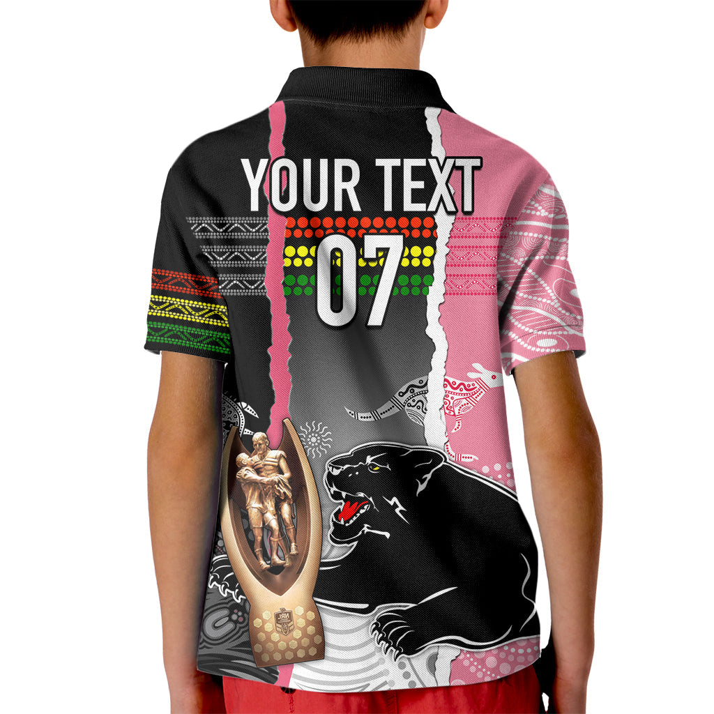 Personalised Panther Rugby NRL Premiers Kid Polo Shirt Panther Pride Black & Pink Aboriginal Mix Art - Vibe Hoodie Shop