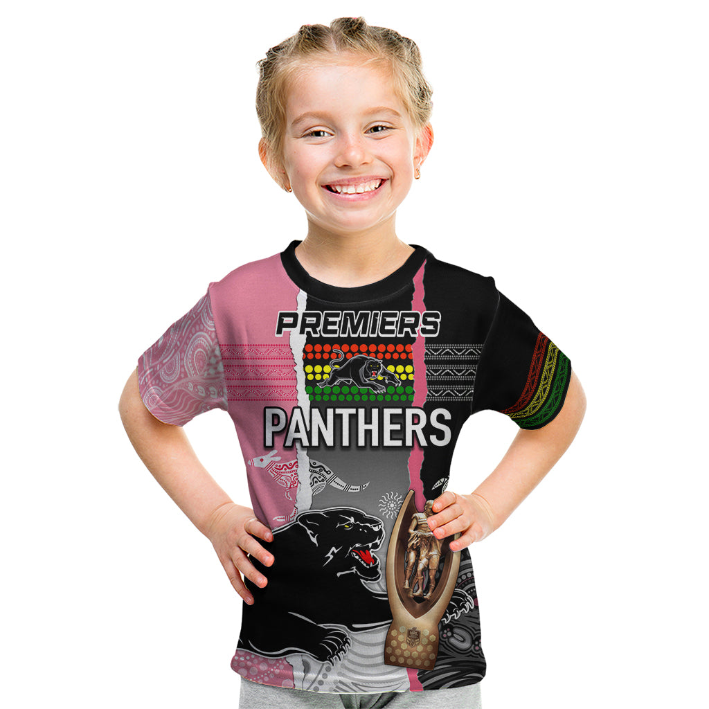 Personalised Panther Rugby NRL Premiers Kid T Shirt Panther Pride Black & Pink Aboriginal Mix Art - Vibe Hoodie Shop