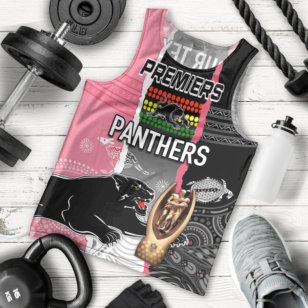 Personalised Panther Rugby NRL Premiers Men Tank Top Panther Pride Black & Pink Aboriginal Mix Art - Vibe Hoodie Shop