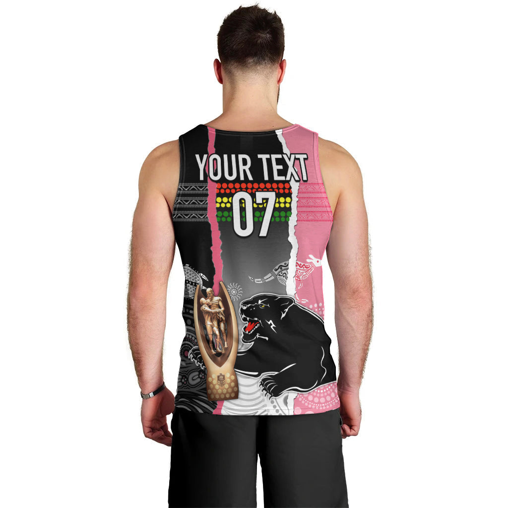 Personalised Panther Rugby NRL Premiers Men Tank Top Panther Pride Black & Pink Aboriginal Mix Art - Vibe Hoodie Shop