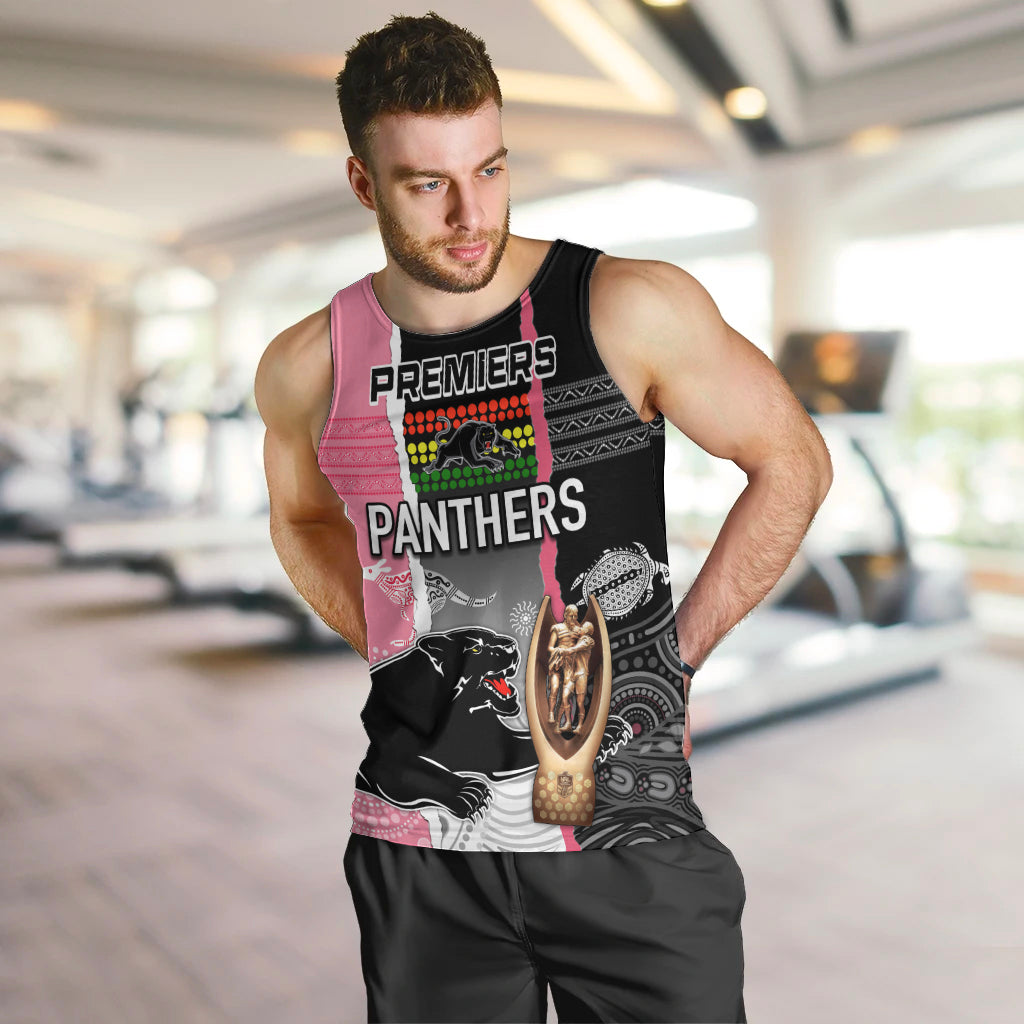 Personalised Panther Rugby NRL Premiers Men Tank Top Panther Pride Black & Pink Aboriginal Mix Art - Vibe Hoodie Shop