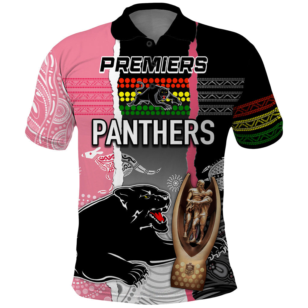 Personalised Panther Rugby NRL Premiers Polo Shirt Panther Pride Black & Pink Aboriginal Mix Art - Vibe Hoodie Shop