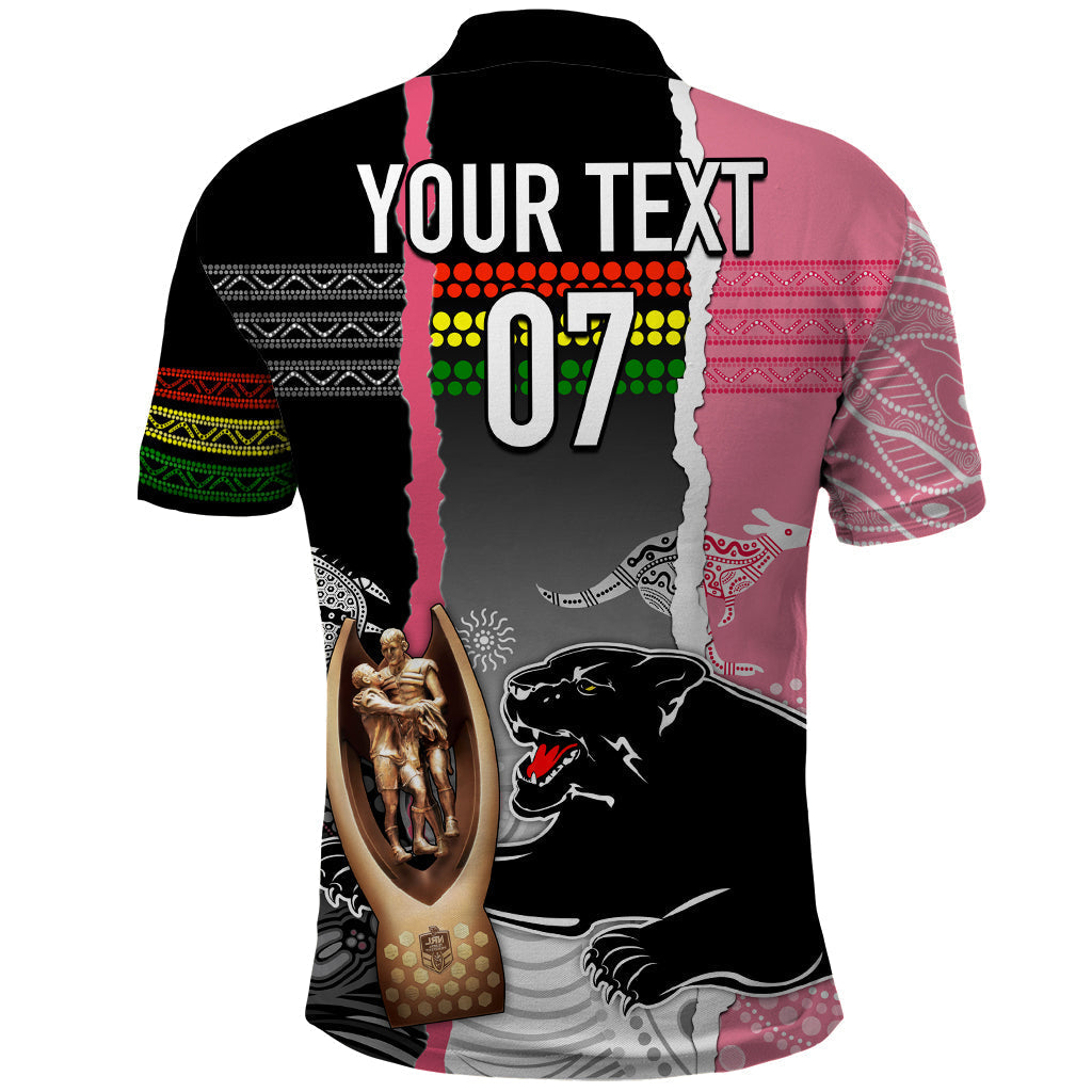 Personalised Panther Rugby NRL Premiers Polo Shirt Panther Pride Black & Pink Aboriginal Mix Art - Vibe Hoodie Shop