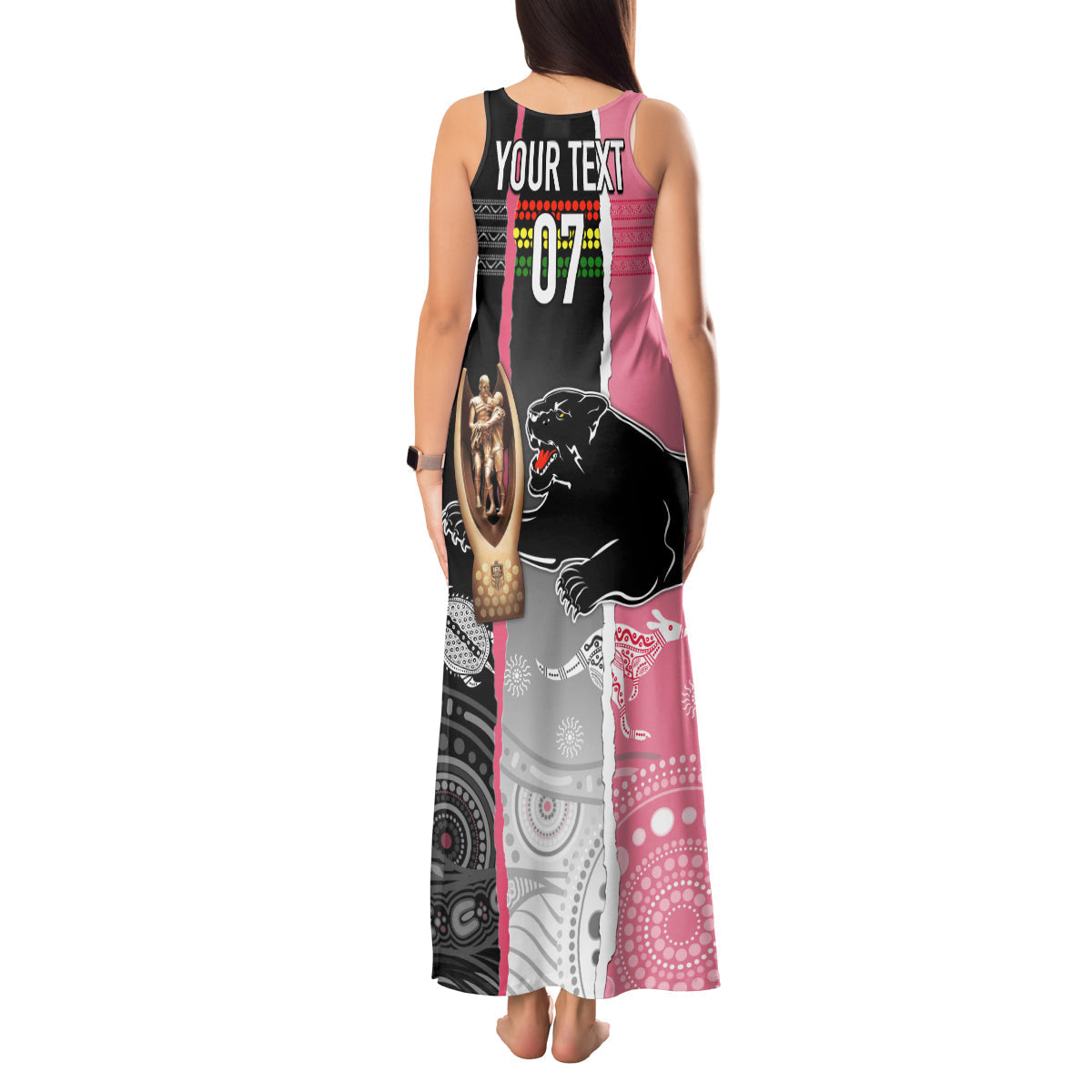 personalised-panther-rugby-nrl-premiers-tank-maxi-dress-panther-pride-black-pink-aboriginal-mix-art