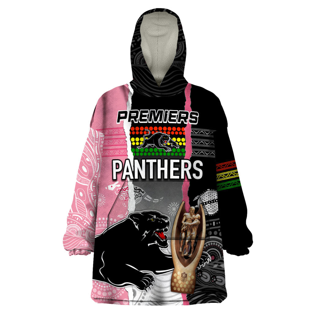 Personalised Panther Rugby NRL Premiers Wearable Blanket Hoodie Panther Pride Black & Pink Aboriginal Mix Art - Vibe Hoodie Shop