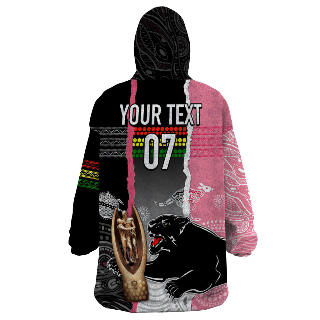 Personalised Panther Rugby NRL Premiers Wearable Blanket Hoodie Panther Pride Black & Pink Aboriginal Mix Art - Vibe Hoodie Shop