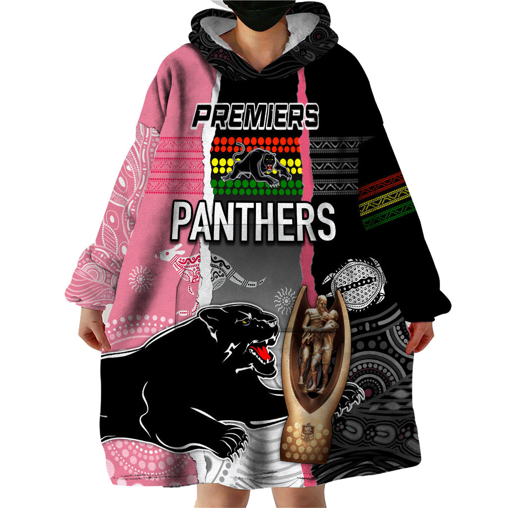 Personalised Panther Rugby NRL Premiers Wearable Blanket Hoodie Panther Pride Black & Pink Aboriginal Mix Art - Vibe Hoodie Shop