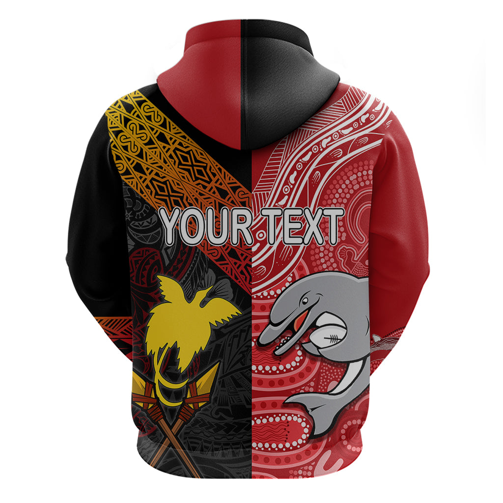 Personalised PNG Hunters Mix Aussie Dolphins Rugby Hoodie Motu and Aboriginal Half-Half LT7 - Vibe Hoodie Shop