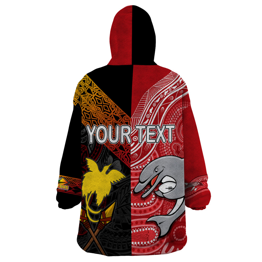 Personalised PNG Hunters Mix Aussie Dolphins Rugby Wearable Blanket Hoodie Motu and Aboriginal Half-Half - Vibe Hoodie Shop