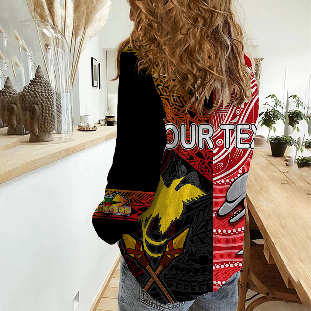 Personalised PNG Hunters Mix Aussie Dolphins Rugby Women Casual Shirt Motu and Aboriginal Half-Half - Vibe Hoodie Shop