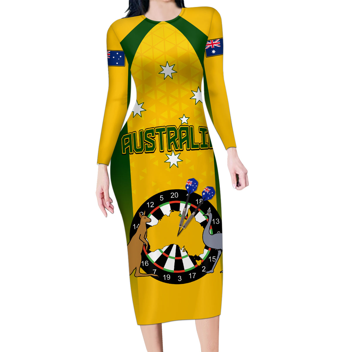 custom-australia-darts-family-matching-long-sleeve-bodycon-dress-and-hawaiian-shirt-national-color-basic