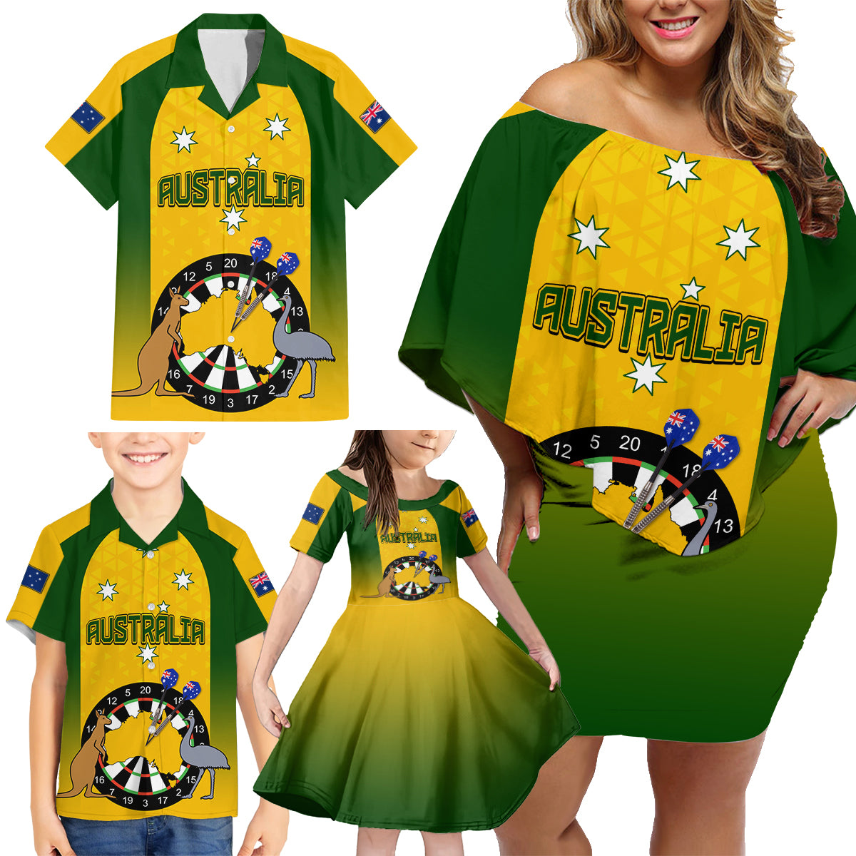 custom-australia-darts-family-matching-off-shoulder-short-dress-and-hawaiian-shirt-national-color-basic