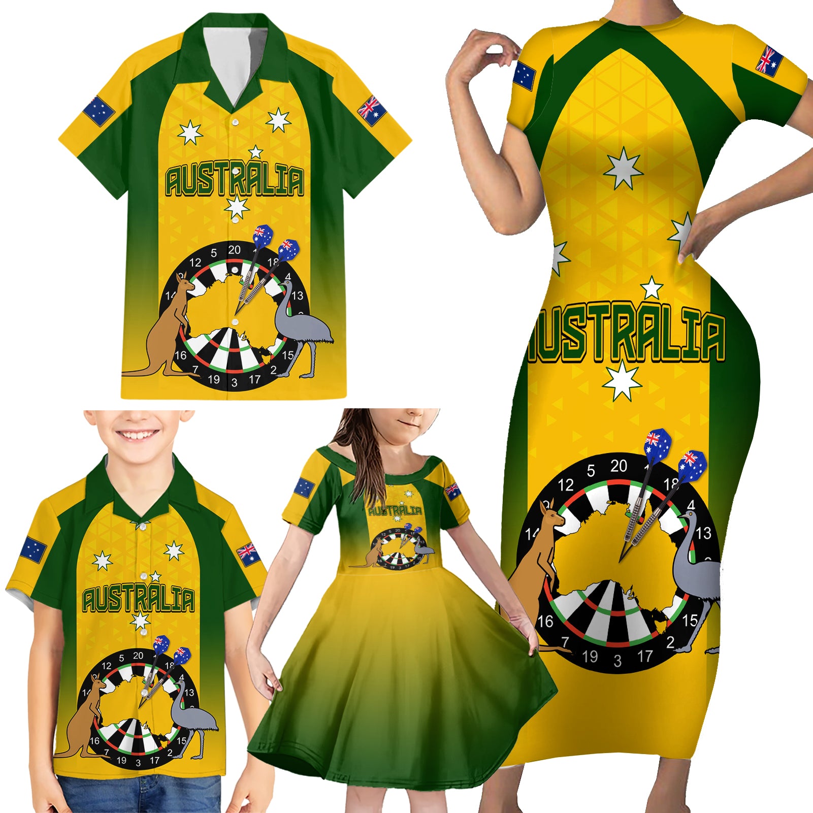 custom-australia-darts-family-matching-short-sleeve-bodycon-dress-and-hawaiian-shirt-national-color-basic