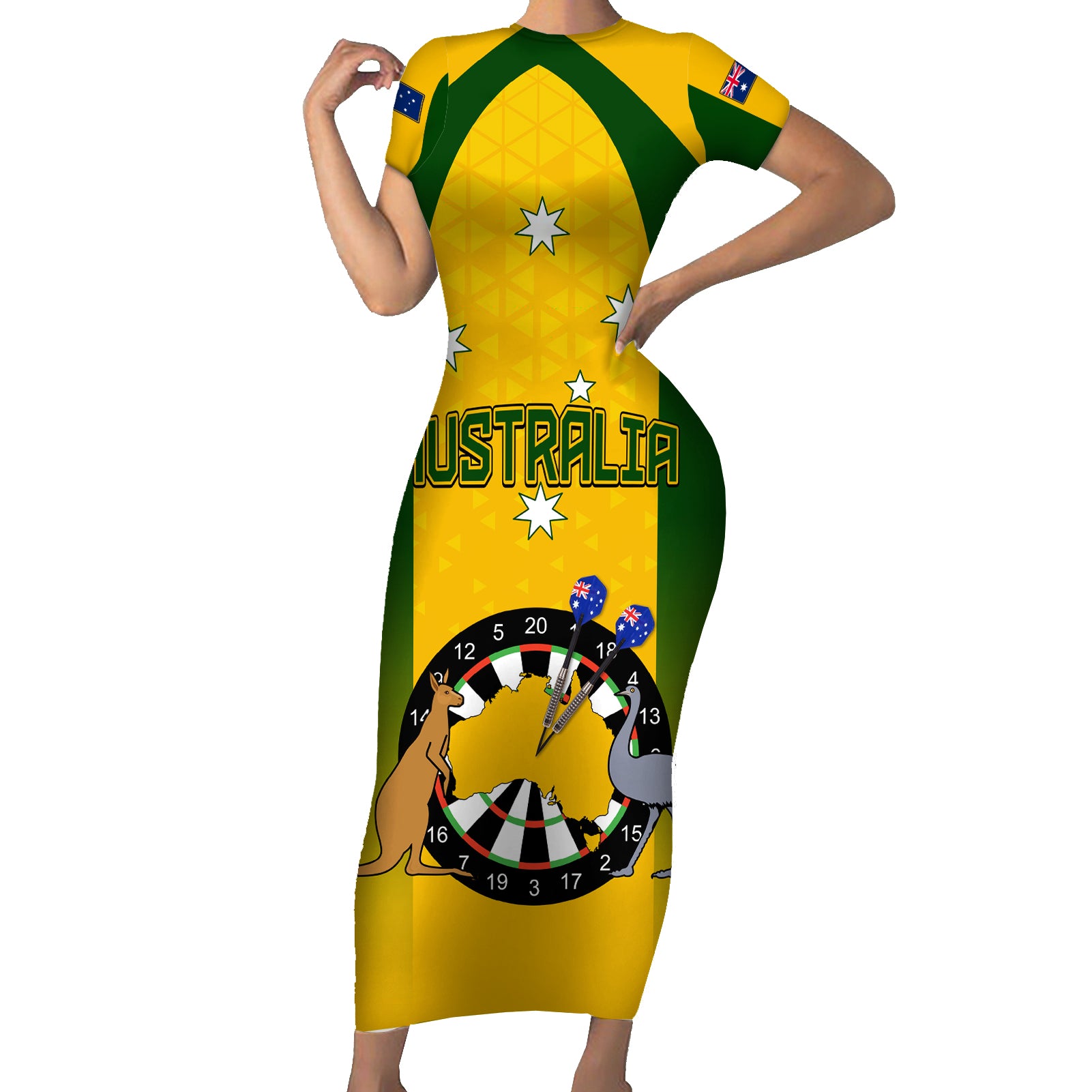 custom-australia-darts-family-matching-short-sleeve-bodycon-dress-and-hawaiian-shirt-national-color-basic