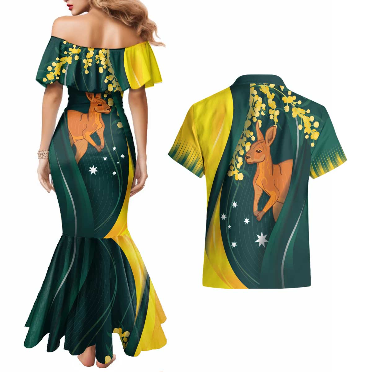 Australia Day Couples Matching Mermaid Dress and Hawaiian Shirt Kangaroo National Color