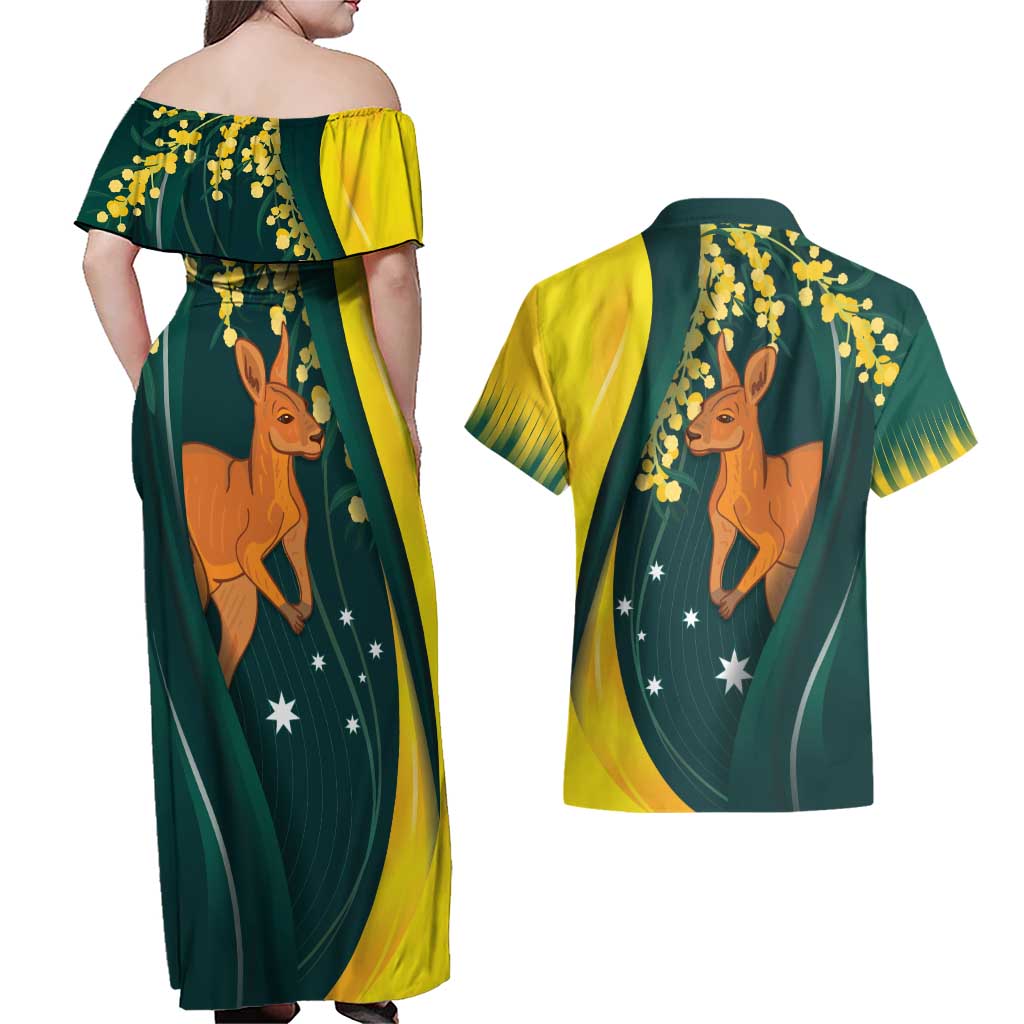 Australia Day Couples Matching Off Shoulder Maxi Dress and Hawaiian Shirt Kangaroo National Color