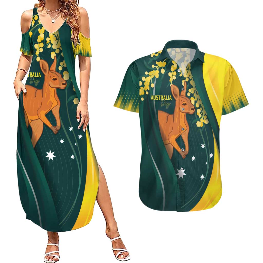 Australia Day Couples Matching Summer Maxi Dress and Hawaiian Shirt Kangaroo National Color