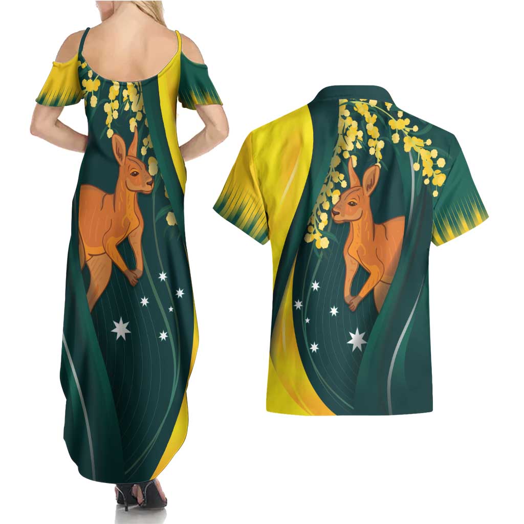 Australia Day Couples Matching Summer Maxi Dress and Hawaiian Shirt Kangaroo National Color