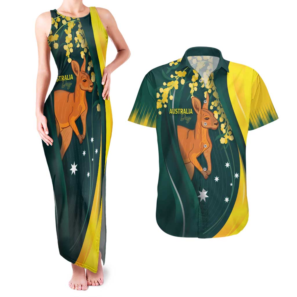 Australia Day Couples Matching Tank Maxi Dress and Hawaiian Shirt Kangaroo National Color