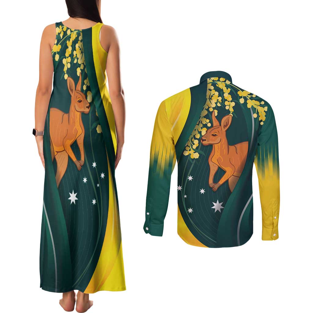 Australia Day Couples Matching Tank Maxi Dress and Long Sleeve Button Shirt Kangaroo National Color