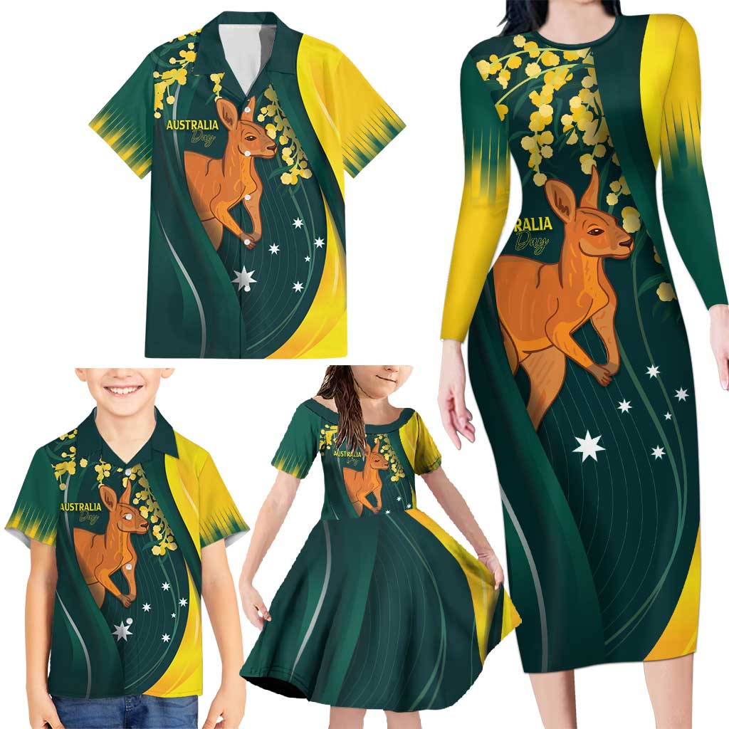 Australia Day Family Matching Long Sleeve Bodycon Dress and Hawaiian Shirt Kangaroo National Color