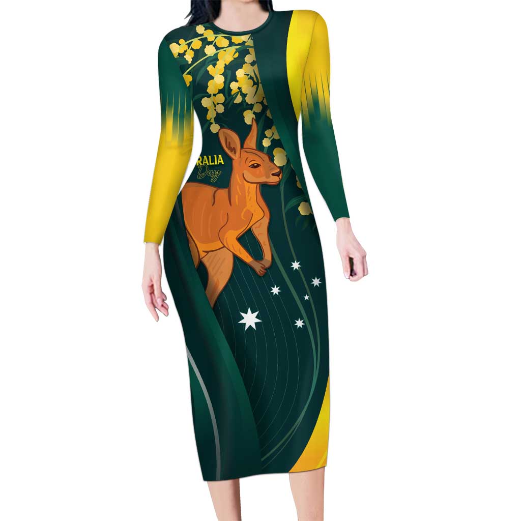 Australia Day Family Matching Long Sleeve Bodycon Dress and Hawaiian Shirt Kangaroo National Color